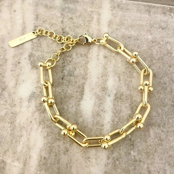 925 Sterling Silver U-Link Bracelet Horseshoe Bracelet Chunky Modern Bracelet - Picture 7 of 10